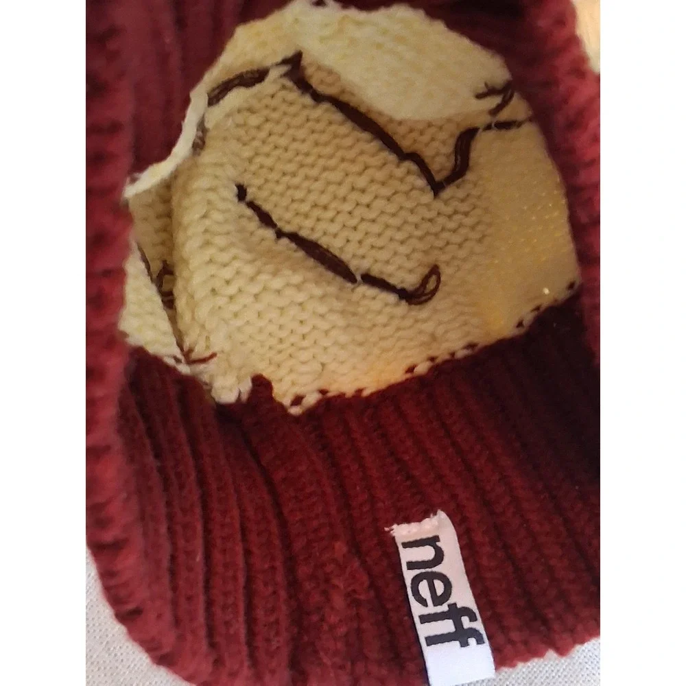 Neff Cupcake‎ Beanie Kids Knit Winter Hat Brown Cream Red Cherry Pom Pom